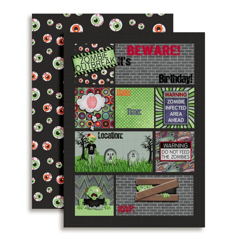 Amanda Creation Zombie Outbreak Halloween Birthday Party Invitations, 20 5x7 Fill In Cards with Twenty White Envelopes by AmandaCreation - Image 1